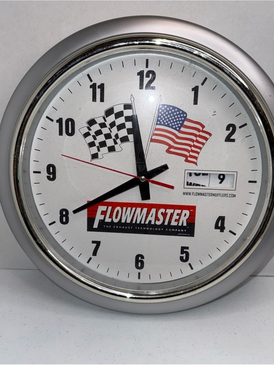 Other - Flowmaster garage workshop Silver and White Wall Clock with Flags